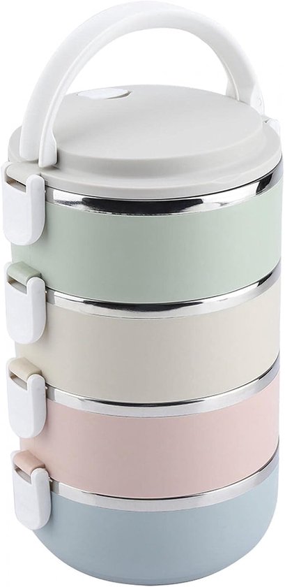 Thermal Lunch Box - 4 Layers - Portable Stainless Steel - Thermal Stackable - Leakproof Bento Food Container voor School - Office - Werk - Thuis - Picknick - 2800ml van Mobi Lock