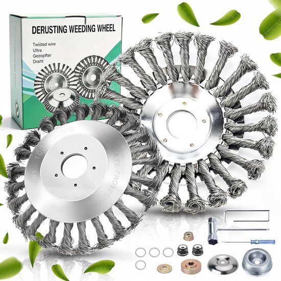 Thijox - 2 Stuks Professionele Onkruidborstel voor Bosmaaier - 8 Inch + 6 Inch Draadborstel - Effectief Onkruid en Mos Verwijderen - Geschikt voor 25,