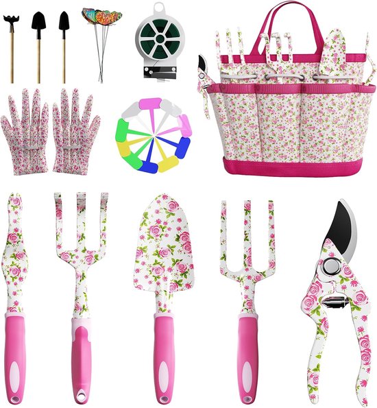 Thijox - 26-delige Tuingereedschapset voor Vrouwen met Opbergtas, Handschoenen, Vlinderdecoraties en Kleurrijke Plantlabels - Ideaal voor Tuinieren, B