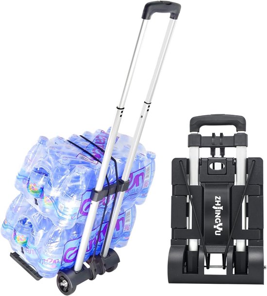 Thijox - 35KG Opvouwbare Handkar | Aluminium Kruiwagen met 2 Wielen | Compact Opvouwbaar Karretje tot Rugzak | Ideaal voor Reizen, Tuin en Buitensport