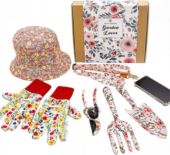 Thijox - 6-delige Tuingereedschap Set met Omkeerbare Vissershoed, Verstelbaar Telefoonkoord, Handtroffel, Hand Vork, Snoeigereedschap en Handschoenen