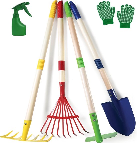 Thijox - 6-delige tuinset voor kinderen, kleurrijke tuinmeubels, veilig en duurzaam, ideaal voor buiten, speelplezier, kinderfeestjes, tuin, camping