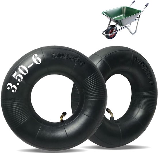 Thijox - Aanhangwagen Binnenband 4.10/3.50-6 Zwart Rubber voor Kruiwagens, Handwagens, Maaiers, Handtrucks - 2 Stuks met Gebogen Kruiwagen Wiel