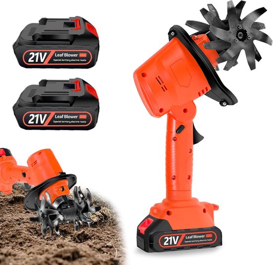 Thijox - Accu-grondhak 21 V, Elektrische Tuinfrees met 2 Accu's, 3000 mAh, 4 Metalen Messen, 10 cm Werkbreedte en Diepte, Ideaal voor Tuinonderhoud