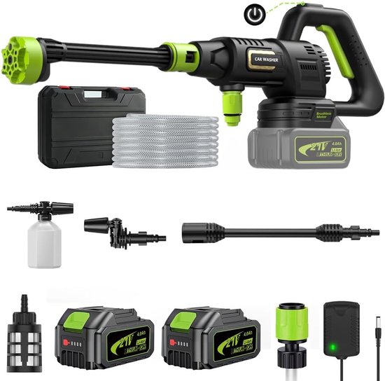 Thijox - Accu Hogedrukreiniger 120 Bar met Borstelloze Motor, 3 Instellingen, Mobiele Hogedrukreiniger met 2 x 4,0 Ah Accu's en 6-in-1 Mondstuk voor A
