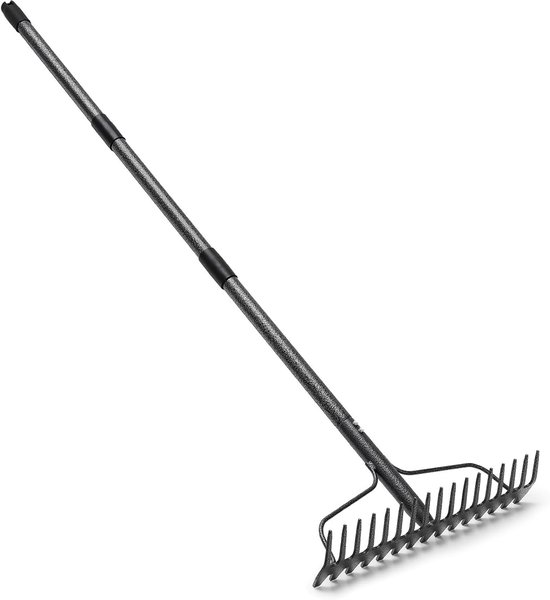 Thijox - Boog harken 195 cm, 17 tanden brede kop tuinhark, zware verstelbare hark voor aarde, bladeren en grind, grijs voor tuin en landschap