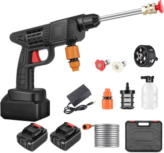 Thijox - Draadloze Hogedrukreiniger 90 Bar met 2 Accu's en 6-in-1 Sproeikop voor Auto en Tuin