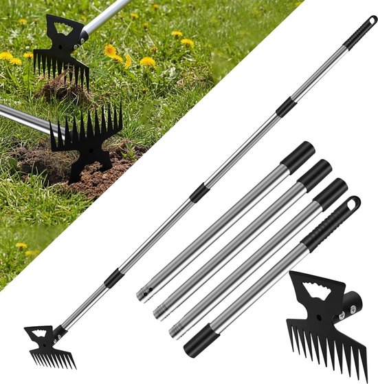 Thijox - Onkruidsteker 147 cm, Roestvrij Staal Onkruidverwijderaar met Lange Steel, 2-in-1 Onkruidhark en Tuinhak voor Efficiënt Verwijderen van Onkru