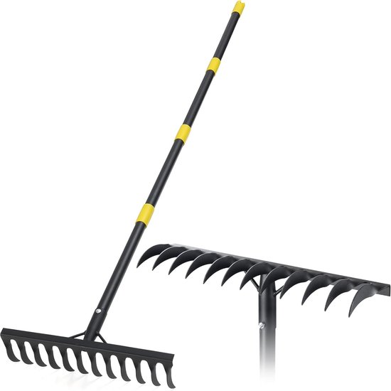 Thijox - Tuinhark Heavy Duty 189 cm - Metalen Hark met 12 Tanden - Lange Steel voor Grondnivellering, Gazon en Landbouwgrond - Zwart Tuingereedschap van Thijox