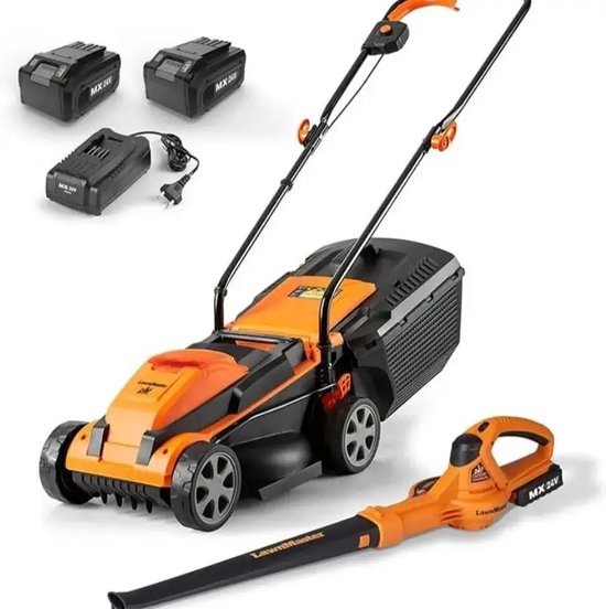 Thuys – Accu Grasmaaier – Elektrisch – Inclusief 2 Accu’s – Grastrimmer – Gratis Bladblazer – Draadloos – 33cm Maaibreedte – 1200W – Oranje
