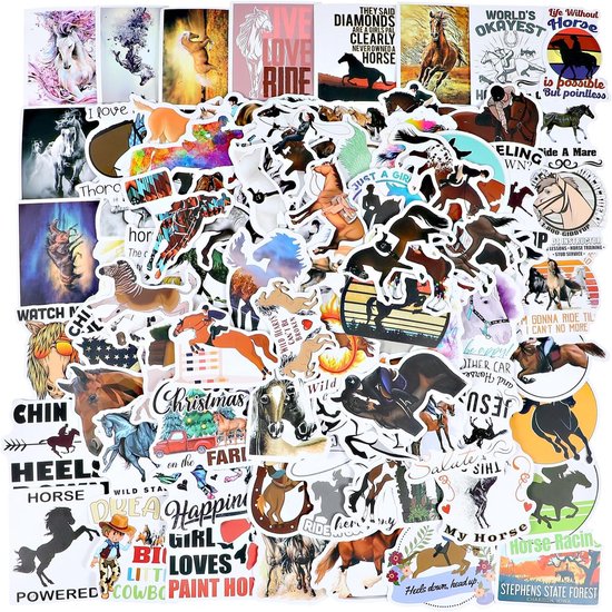 Ticker Set, 50 stuks paarden graffiti kinderstickers, waterdichte decal paarden ruiter stickers voor tieners volwassenen laptop koffer helm motorfiets skateboard fiets scrapbooking cadeautje van Merkloos	
