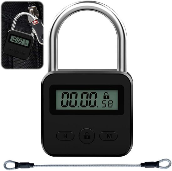 Tijdslot, Smart Lock met touw, metalen display, intelligent, oplaadbaar USB-veiligheidshangslot om slechte gewoonten te voorkomen