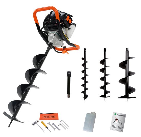 TIMBERPRO – Grondboor - Benzine - 52cc - 3 boren 100/150/200 mm - verlengstuk 30cm van TimberPro