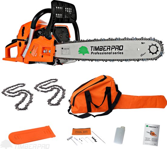 TIMBERPRO - Kettingzaag - 62 cc - Benzine - Zwaardlengte 50 cm - Met transportzak - Met 2e ketting van TimberPro