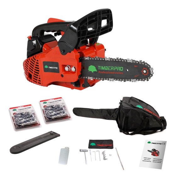 TIMBERPRO - Kettingzaag - Snoeizaag – Benzine - 25.4 cc - Zwaardlengte 25 cm - Transportzak - 2e ketting van Merkloos	