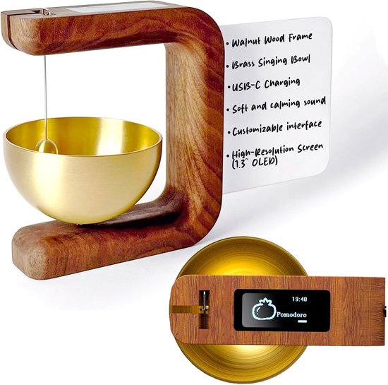 Timer P2 - Elegante Houten Pomodoro Timer - Een Originele Productiviteitstimer met Magnetisch Memobord – Hoogwaardig Bureau-apparaat voor Focus, Meditatie & Productiviteit