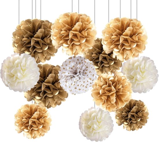 Tissue Paper Pompoms - Pack of 12 - Kleurige Versieringen voor Bruiloften - Feestdecoraties voor Babyshowers - Valentijnsdag - Bruidsshowers - Verjaardagsdecoratie van Merkloos	