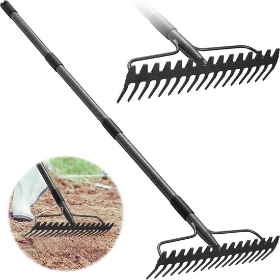 Titel: Heavy Duty Garden Rake with 17 Teeth 5 ft Stainless Steel Handle Grey van Merkloos	