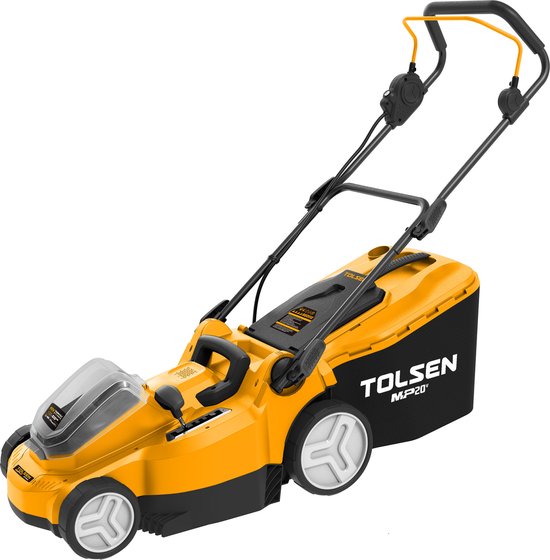 Tolsen Grasmaaier op Accu 20V Li-ion - 700W - Maaibreedte: 370 mm - Maaioppervlakte: 350-400 m2 - 6 Maaihoogte-instellingen: 25-75 mm - Opvangbak: 40 liter - Losse body (geleverd zonder accu en lader) van Tolsen