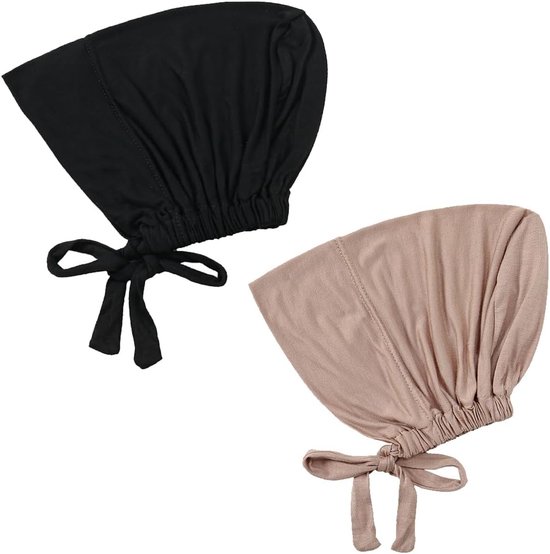 Tomedeks 2 stuks hijab Undercap, ondersjaal, hijab, ondersjaal, hijab, islamitische ondersjaal, hijab cap met stropdas, sluiting solide sjaal, hijab, muts, tulband, hoofddeksel (zwart/kaki) van Tomedeks