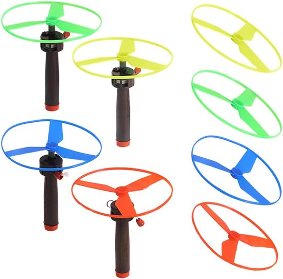 Tomedeks 4 stuks vliegende schijven, speelgoed, rotor flyer vliegspel, speelgoed met 4 werpers en 8 schijven voor kinderen vanaf 3 jaar, spelletjes voor kinderen 7 jaar (10 cm) van Merkloos	