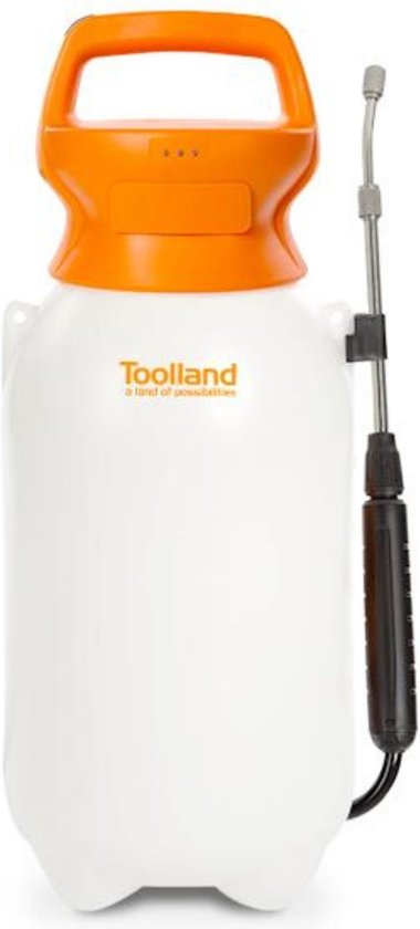 Toolland Drukspuit, elektrisch, herlaadbare batterij, telescopische lans, regelbare sproeikop, schouderriem, 8 liter, wit/oranje/zwart van Merkloos	