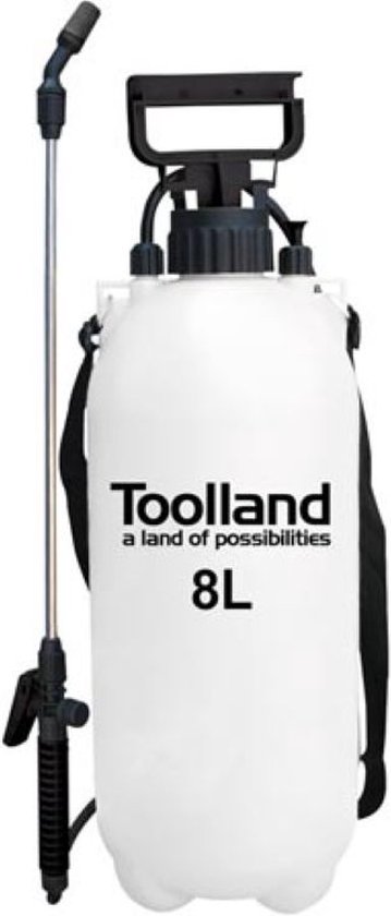 Toolland Drukspuit, sproeilans, regelbare sproeikop, niveau-indicator, draagriem, 8 liter, pompsysteem, wit/zwart van Toolland