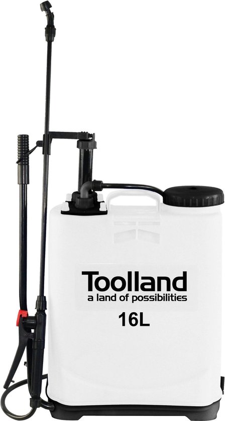 Toolland Rugsproeier met sproeilans, draagriem, niveau-indicator en 3 sproeikoppen, ideaal om planten water te geven of ongedierte te bestrijden, maximale inhoud 16 liter, wit/zwart van Merkloos	