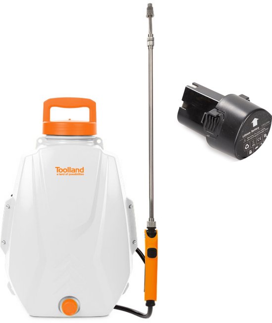 Toolland Set met elektrische drukspuit en extra batterij, rugspuit met oplaadbare accu 12L, tuinspuit voor plantenbescherming, onkruidbestrijding en desinfectie, verstelbare sproeikop, telescopische lans, USB-oplader, gewatteerde schouderriemen,