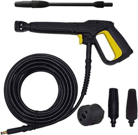 Tools Hogedrukreiniger, compatibel met Karcher-hogedrukreinigers + 5 m slang met messing snelkoppelingen + roterende turbo-mondstuk + verstelbare sproeikop + snelkoppelingsadapter