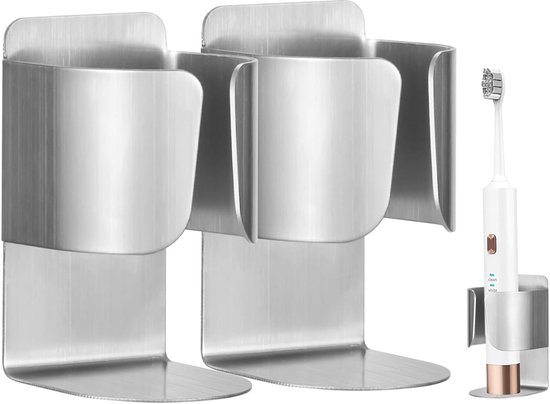 Toothbrush Holder Electric Toothbrush Holder Wall Mounted 304 Stainless Steel Self Adhesive Toothbrush Organizer 2pcs van ZUNTO