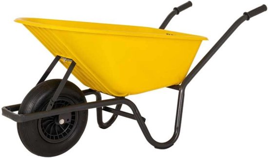Topgear Bouwkruiwagen - 80L - Geel - HDPE - Luchtband - Robuust Design van Merkloos	