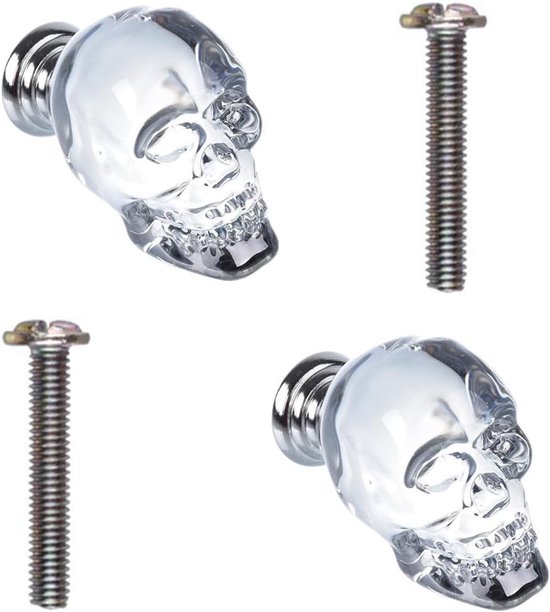 TopHomer Set of 2 Crystal Glass Door Knobs, Skull Furniture Handles Clear Kitchen Cabinet Pull Knobs for Cabinet Drawer, Thickness Between 17-22mm van TopHomer