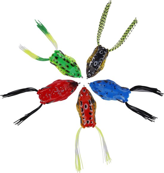 Topwater Fishing Bait Frog Ray, Soft Artificial Crankbait with Hook for Bass Pike, Pack of 5 van Merkloos	