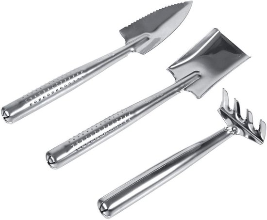 TOVBMUP 3 stuks tuingereedschapset - roestvrijstalen tuingereedschap - met handgrepen - mini-tuinhark - voor het verplanten van zaailingen, wieden en planten van Merkloos	