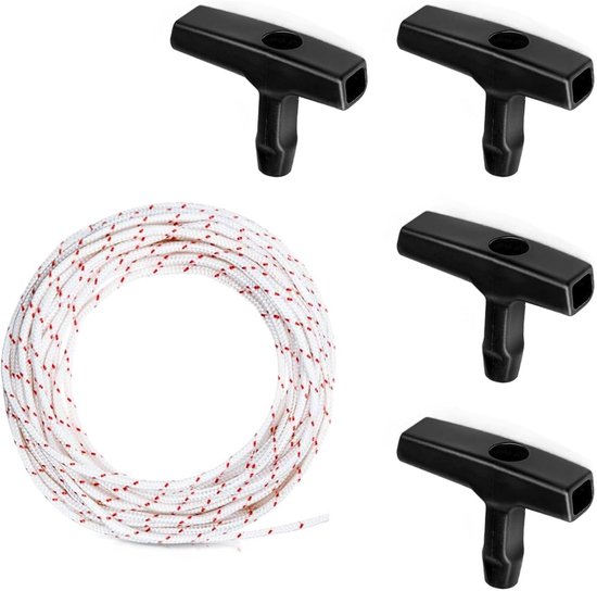 Tovbmup Startkabel voor grasmaaier - 10 m - Vervangende trekkabel - 3 mm - Grasmaaierkabel - met 4 starthendels - Geschikt voor grasmaaierkettingzaagtrimmers, kantentrimmers, bosmaaiermotoronderdelen van Tovbmup