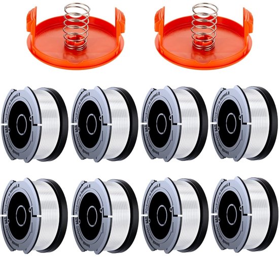 Tovbmup Trimmerspoelen - 8 trimmerkabels 2 doppen 2 veren - Geschikt voor Black & Decker-maaiers - 8 pack van Merkloos	