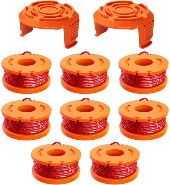 Tovbmup Vervangende spoelen voor grasmaaiersnoeren - 10 stuks - Geschikt voor alle Worx-grasmaaiers - 20 V - spoelen met een diameter van 1,65 mm en een lengte van 3 m - Bevat 8 pakketten grasmaaiersnoer en 2 pakketten doppen van Merkloos	