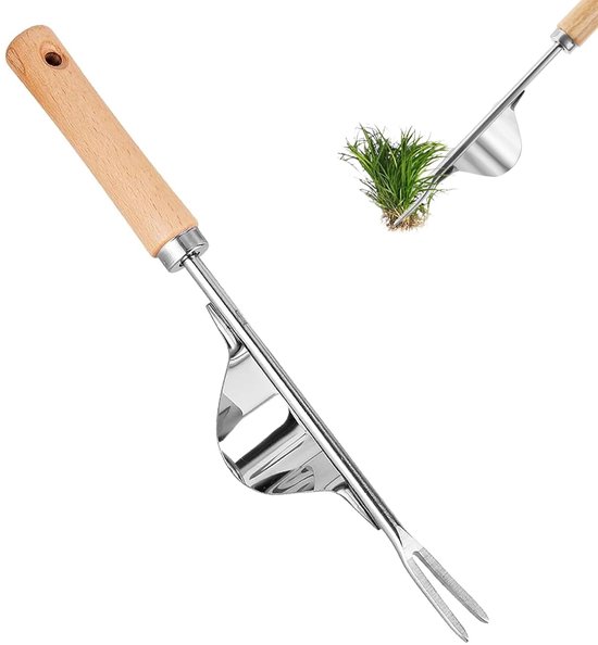 TRANKIELO® – Roestvrijstalen Onkruidsteker met Houten Handvat – Duurzaam Tuin Gereedschap voor Efficiënt Onkruid Trekken en Planten Verplanten van Merkloos	