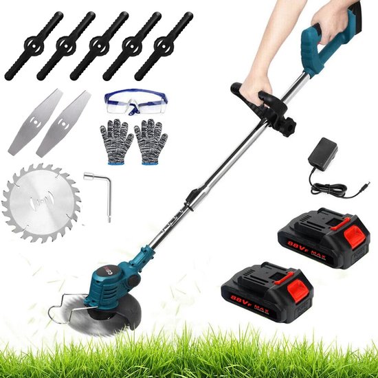 Traumheim® 3-in-1 Kantenmaaier – Elektrische Grastrimmer – Bosmaaier – Grasmaaier – Draadloos & Elektrisch – Incl. 2 Accu ‘s & Snellader - blauw van Traumheim