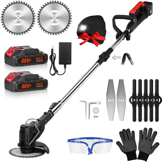 Traumheim® 3-in-1 Kantenmaaier – Grastrimmer – Bosmaaier – Grasmaaier – Draadloos & Elektrisch – Incl. 2 Accu ‘s & Snellader - met extra handgreep – Opvouwbare -zwart, voor Tuin van Traumheim