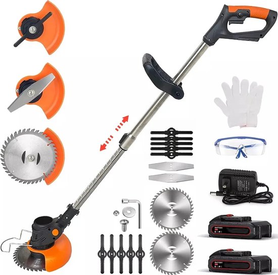 Traumheim® 3-in-1 Kantenmaaier – Grastrimmer – Bosmaaier – Grasmaaier – Draadloos & Elektrisch – Incl. 2 Accu ‘s & Snellader - Motorkop -90° en +90° verstelbaar - Incl. 3 snijkoppen van Traumheim