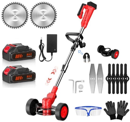 Traumheim® 3-in-1 Kantenmaaier – Grastrimmer – Opvouwbare grasmaaier met wielen – Grasmaaier – Draadloos & Elektrisch – Incl. 2 Accu ‘s & Snellader– Red van Merkloos	