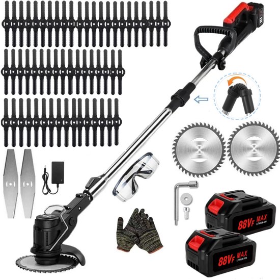Traumheim Accu Grastrimmer met 2× 2000mAh Accus en Oplader - met 55 Stuks Kunststof Messen - Elektrisch Grasmaaier - Bosmaaie - Accu Grasmaaier & 3-in-1 Trimmer - voor Tuin en Gazon​ -Verstelbaar van Traumheim
