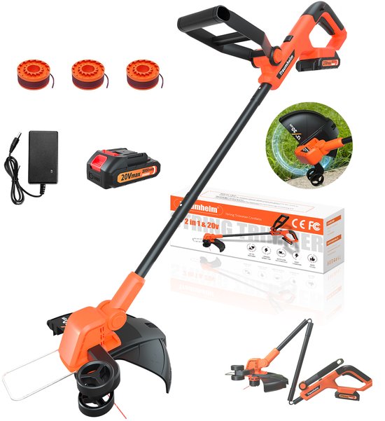 Traumheim Accu Grastrimmer met Accu en Oplader - 30 cm 2-in-1 Graskantensnijder|Bosmaaier - Automatische Draadaanvoer - Elektrisch Grasmaaier - 3 Draadspoelen.