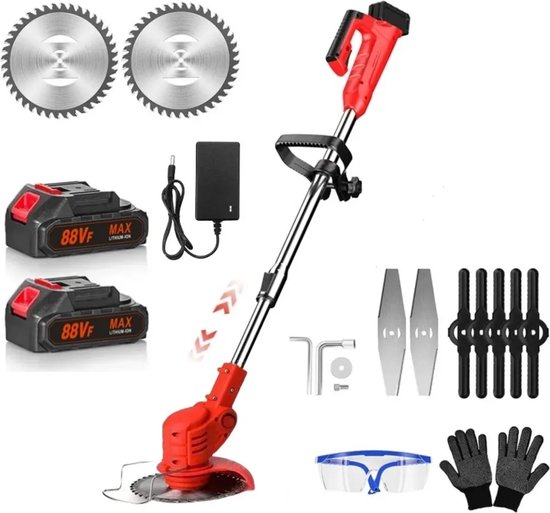 Traumheim® Accugrastrimmer, elektrische grasmaaier, met 2 accu's en oplader, 180° trimhoek, telescoopsteel & extra handgreep, rood van Traumheim