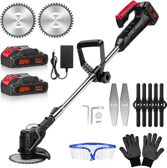 Traumheim® Accugrastrimmer, elektrische grasmaaier, met 2 accu's en oplader, 180° trimhoek, telescoopsteel & extra handgreep van Merkloos	