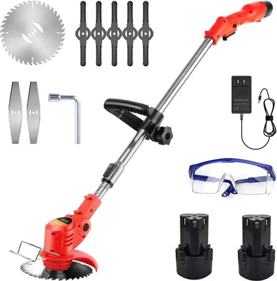 Traumheim®4-in-1 Kantenmaaier – Grastrimmer – Bosmaaier – Grasmaaier – Draadloos & Elektrisch – Incl. 2 Accu ‘s & Snellader - red van Traumheim