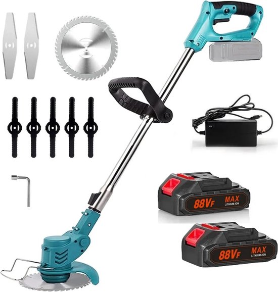 Traumheim®Accu-grasmaaier 21V met 2 accu's en oplader – Grastrimmer – Bosmaaier – Freischneider & Motorsense met telescopische steel + extra handgreep - blauw TH-03 van Merkloos	