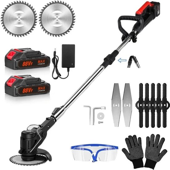 Traumheim®Accu-grasmaaier 21V met 2 accu's en oplader – Grastrimmer – Bosmaaier – Freischneider & Motorsense met telescopische steel + extra handgreep – Opvouwbare - zwart van Traumheim
